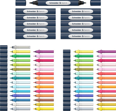 Schneider Schreibgeräte Schneider Marker – Twin Marker Set – Paint-it 040 – 30 Farben + 11 Halter + Blender – s-ml04010901