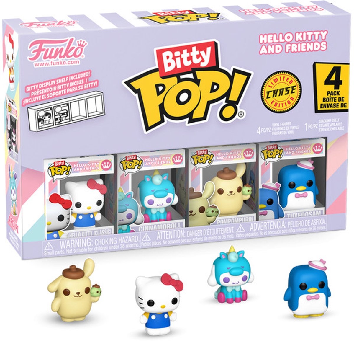 Funko Bitty Pop! - Hallo Kitty und Freunde - Hallo Kitty (klassisch) Cinnamoroll Pompompurin Zufallsjagd
