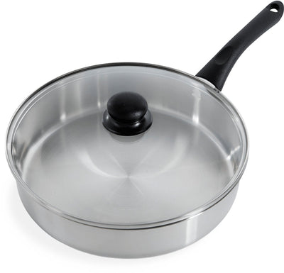 BK Bold Bratpfanne 28cm mit Deckel – 3,8l – ohne PFAS-freie Antihaftbeschichtung – Bratpfanne Induktion – Bratpfanne Edelstahl – ofenfest bis 160° – Kühlgriff – mit Glasdeckel – Silber