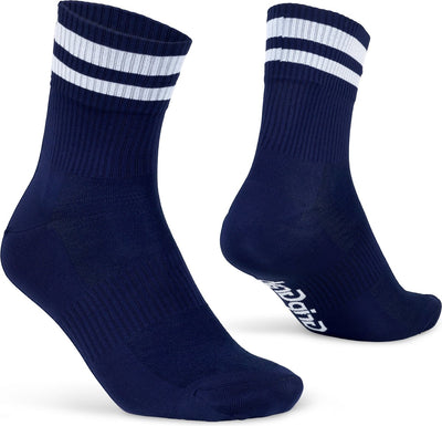Gripgrab – Original Stripes Crew Sommer-Radsocken gestreifte Retro-Radsocken Coolmax – Unisex – Marineblau – Größe M (41-44)