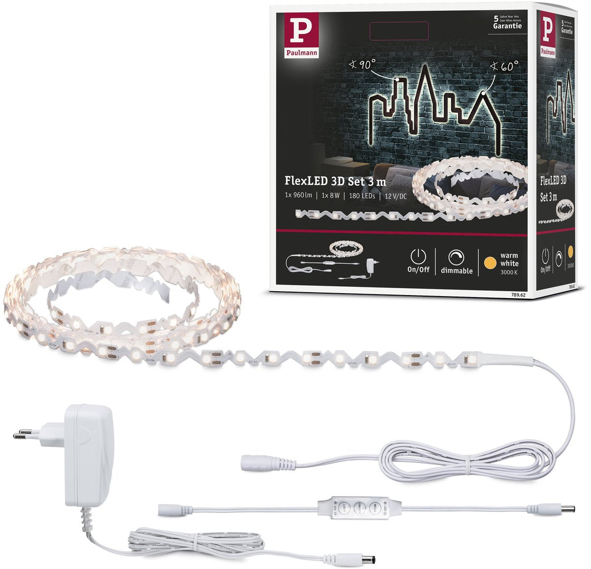Paulmann flexibler LED-Streifen 3D 3m 8W 320lm m 60 LEDs m 3000k 12va