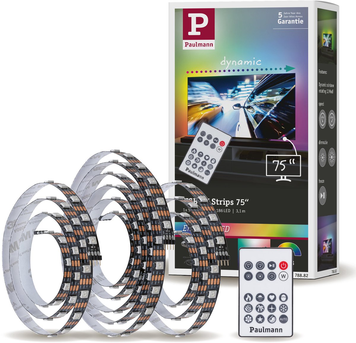 Paulmann Entertained USB-LED-Streifen-TV-Beleuchtung 75 Zoll – RGB+ – 5 W – 5 V – Schwarz
