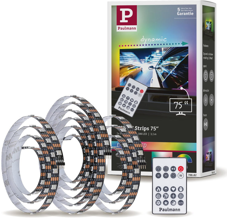 Paulmann Entertained USB-LED-Streifen-TV-Beleuchtung 75 Zoll – RGB+ – 5 W – 5 V – Schwarz