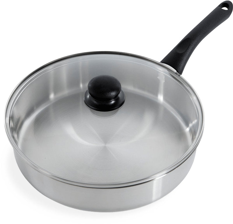 BK Bold Bratpfanne 28cm mit Deckel – 3,8l – ohne PFAS-freie Antihaftbeschichtung – Bratpfanne Induktion – Bratpfanne Edelstahl – ofenfest bis 160° – Kühlgriff – mit Glasdeckel – Silber
