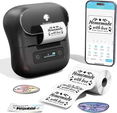 Phomemo m220 – tragbarer Etikettendrucker – kabelloser Thermo-Etikettendrucker – mit App – Etiketten inklusive – Bluetooth – Schwarz