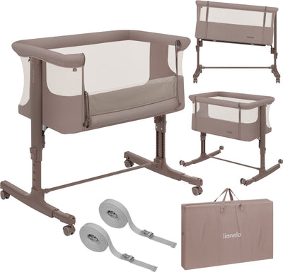 Lionelo Aurora 3in1 Beistellbett – Babybett bis 9 kg – Mitwachsbett – 4 Rollen mit Bremse – Campingbett – höhenverstellbar – atmungsaktives Netz – inklusive Matratzen-Transporttasche – abnehmbarer Bezug