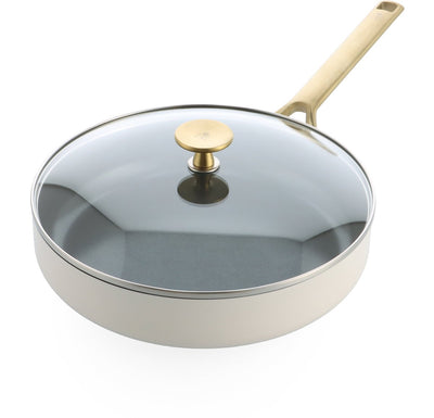BK Sublime Schmorpfanne 28 cm mit Deckel – 3,6 l – PFAS-freie Antihaftbeschichtung – Schmorpfanne Induktion – Keramikpfanne – ofenfest bis 220 °C – mit Glasdeckel – Creme