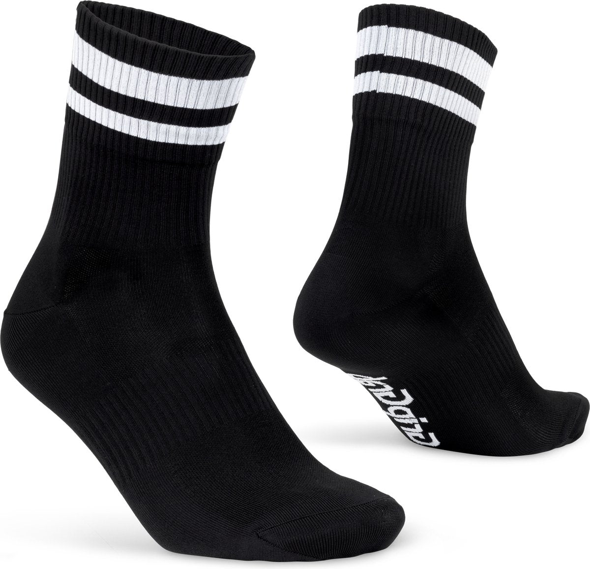Gripgrab - Original Stripes Crew Sommer-Radsocken gestreifte Retro-Radsocken Coolmax - Unisex - Schwarz - Größe M (41-44)