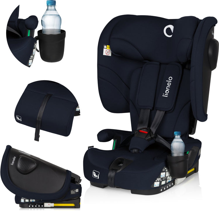 Lionelo Nelly i-Size-Autositz – faltbar – 76–150 cm – Isofix-Top-Tether – 4-Positionen-Rückenlehne – Sips-Seitenschutz – tragbar kompakt – 15-Positionen-Kopfstütze – reduzierender Beinkisseneinsatz – Getränkehalter – ECE R129 03 – Gruppe 0+