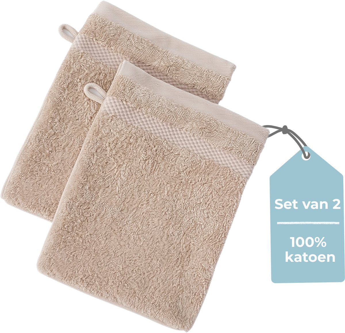 Stille. Living Hush Living Waschlappen – 2er-Set – 100 % Baumwolle – schwere Qualität, 500 g m2 – stilvolle Bordüre und Aufhängeöse – 16 x 22 cm – Sand