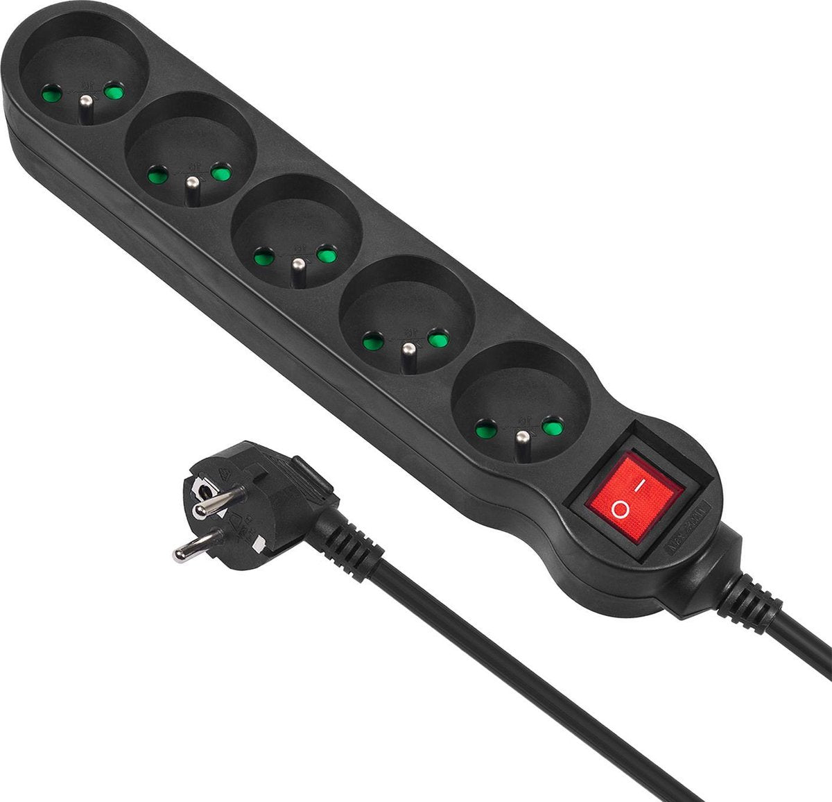 Maclean Steckdosenleiste 5-fach mit Pin Earth Energy MCE185 5 m Kabel Verlängerungskabel schwarz