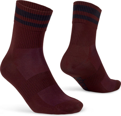 Gripgrab - Original Stripes Crew Sommer-Radsocken gestreifte Retro-Radsocken Coolmax - Unisex - Dunkelrot - Größe M (41-44)