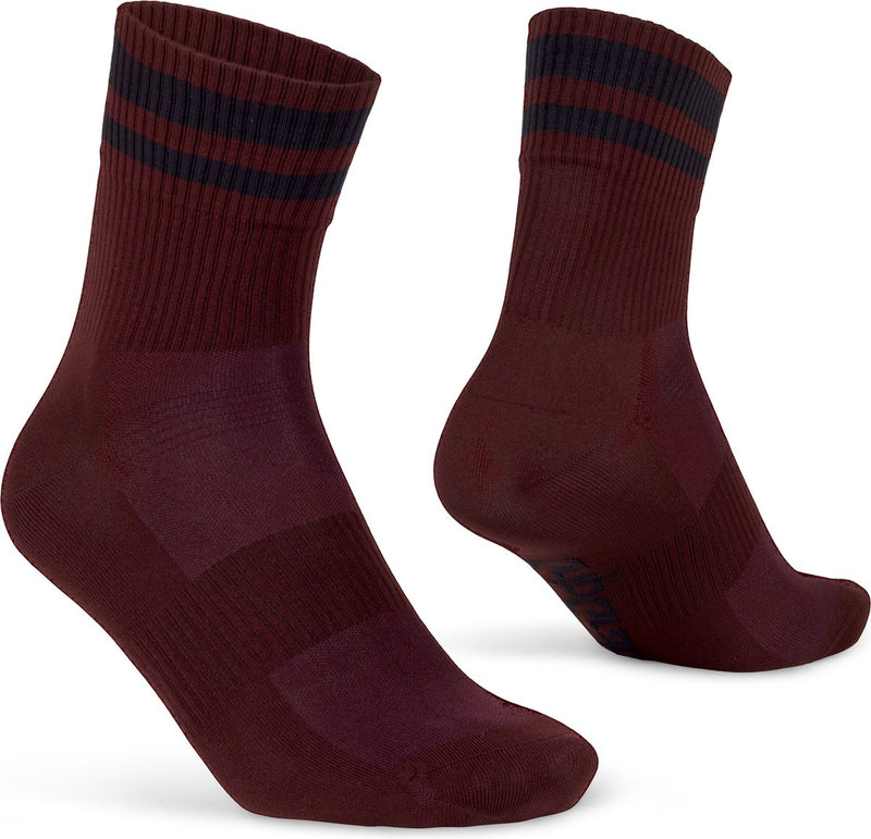 Gripgrab - Original Stripes Crew Sommer-Radsocken gestreifte Retro-Radsocken Coolmax - Unisex - Dunkelrot - Größe M (41-44)