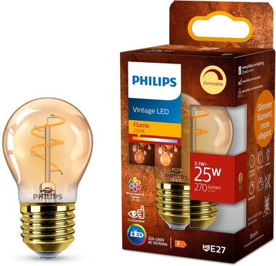 Philips LED-Kugellampe Spirale Gold – 25 W – E27 – dimmbares extra warmweißes Licht