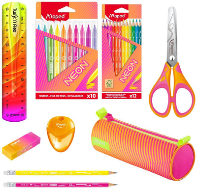 Maped Office Maped Neon XL Bundle – komplettes Zeichenset mit Federmäppchen, Bleistiften, Filzstiften und Schere