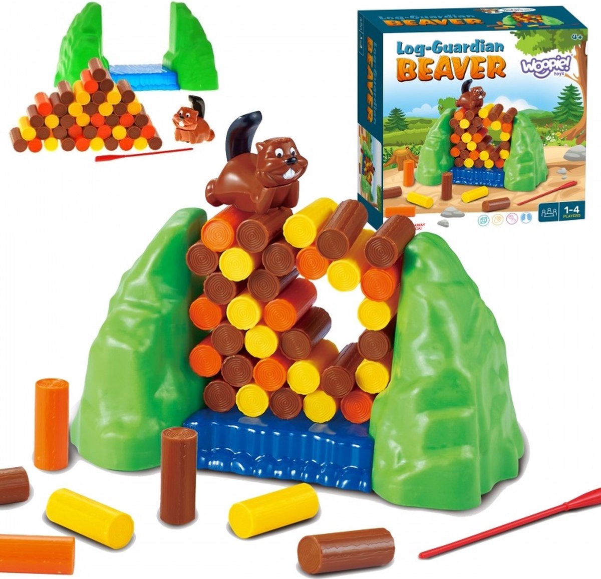 Woopie Falling Beaver Dam Spiel – Arcade-Spiel – Familienspiel – Geschicklichkeitsspiel – 46 Teile