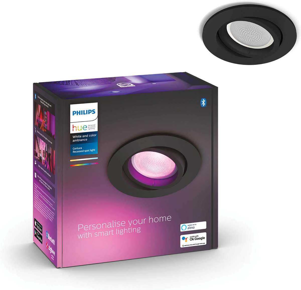 Philips Hue Centura Einbaustrahler – weißes und farbiges Licht – 1 Spot – Schwarz – rund – GU10