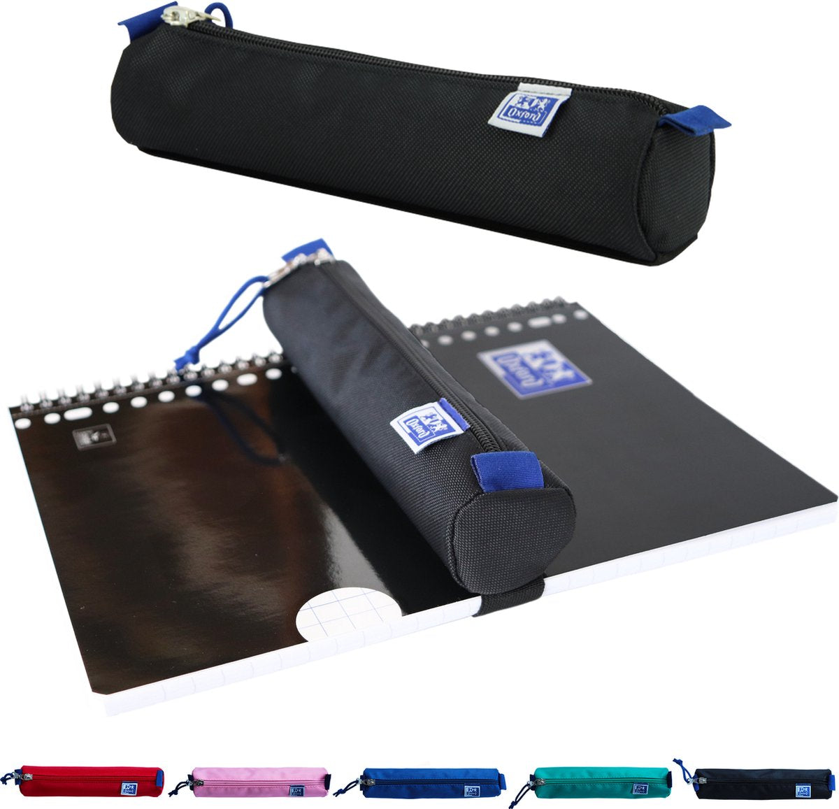 Oxford-Federmäppchen – schwarz mit Gummizug – rundes Federmäppchen 22 cm – Federmäppchen für Jungen – Federmäppchen für Mädchen