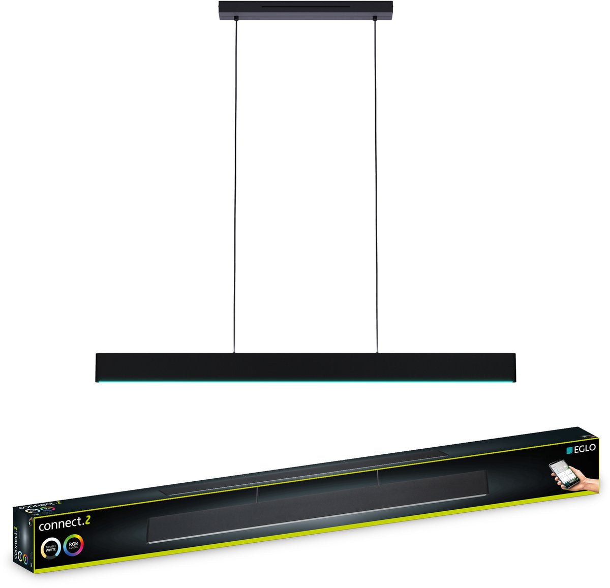 Eglo connect.z andreas-z Hängelampe – 117 cm – schwarz|weiß – verstellbares RGB-Weißlicht – dimmbar – Zigbee