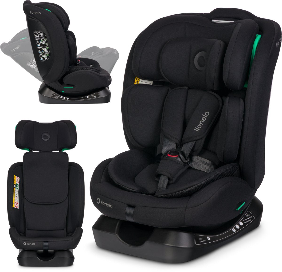 Lionelo Aart i-Size Autositz 4in1 – 40–150 cm (0–12 Jahre) – RWF FWF – nach hinten bis zu 105 cm – Installation mit Sicherheitsgurt – Kopfstütze aus Memory-Schaum – 13 Positionen – neigbar – waschbarer Bezug – R129-zertifiziert