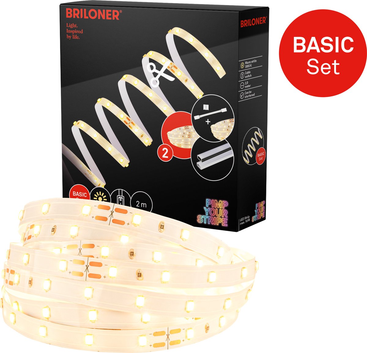 Briloner Pimp Your Stripe Starterset LED-Streifen 2m, warmweiß, an aus