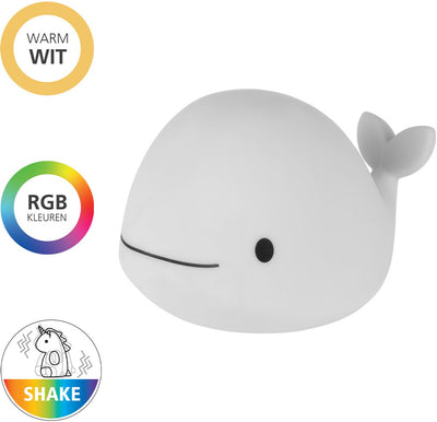 Eglo Castellino Whale Nachtlicht Kinder Baby – kabellos – 10,5 cm – weiß – RGB-Weißlicht – wiederaufladbar – Touch-Steuerung