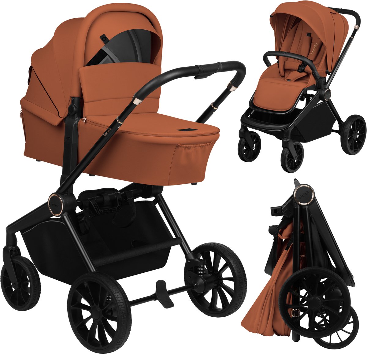 Lionelo mika plus Kinderwagen 2 in 1 – von der Geburt bis 22 kg – Kombination mit Reisebettsitz – geländegängige Räder + Federung – XXL-Verdeck UPF50+ – 90 cm Liegefläche – wendbarer Sitz – kompakt zusammenklappbar – komplettes Zubehörset