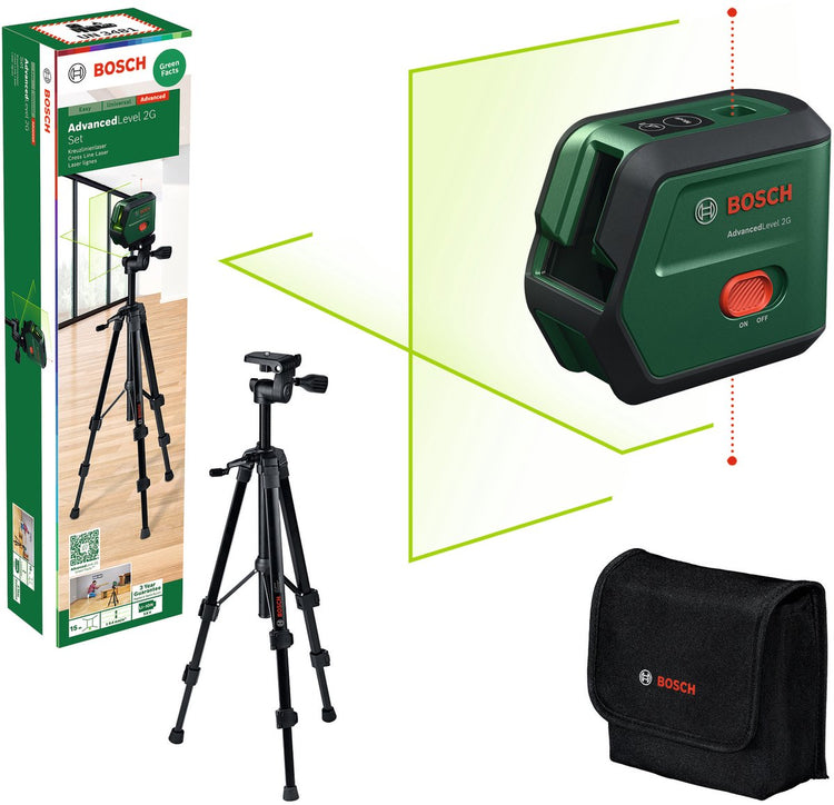 Bosch Advanced Level 2g Set – Kreuzlinienlaser inklusive Stativ