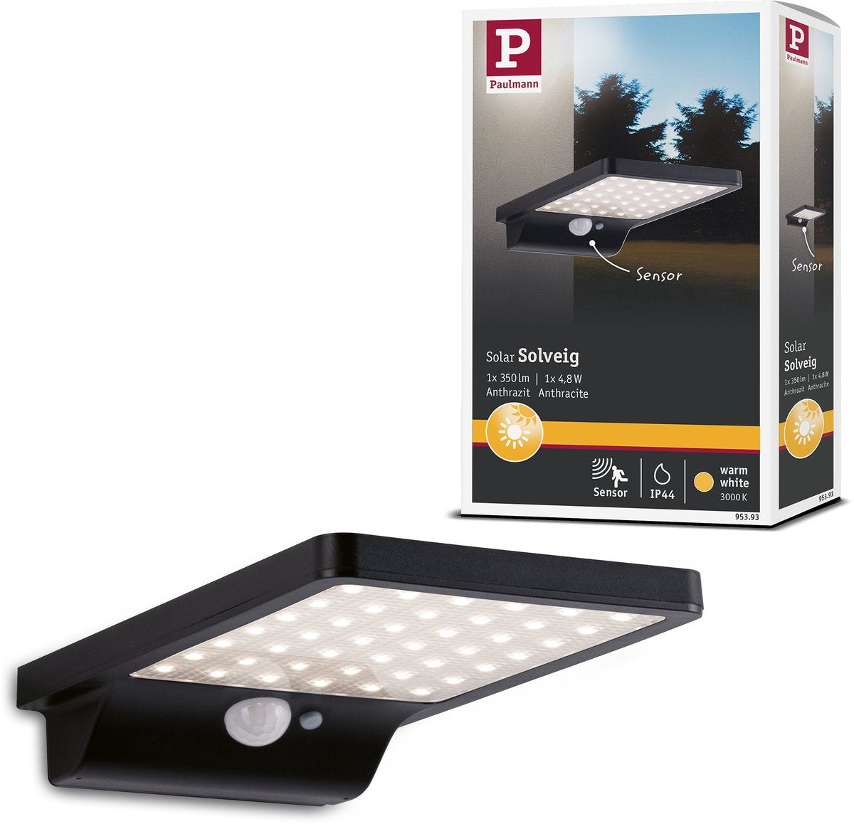 Paulmann Solar-LED-Wandleuchte für Outdoor-Solveig-Bewegungsmelder inkl. Bewegungsmelder IP44 3000K 338LM schwarz