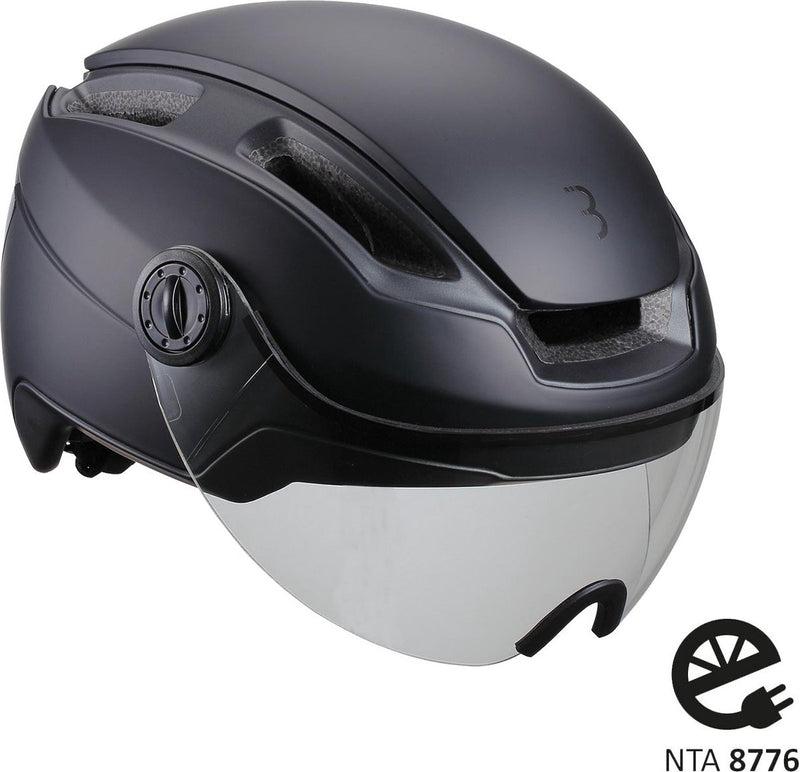 BBB Fahrrad-Speed-Pedelec-Helm mit Visier – groß 58–62 cm – NTA 8776 zertifiziert – Fahrradhelm Damen Elektrofahrrad – Indra Faceshield Smoke transparent – BHE-56F