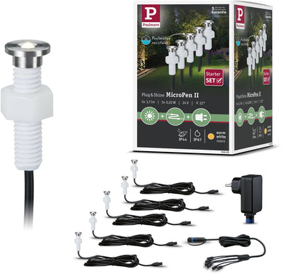 Paulmann Plug Shine LED Bodeneinbauleuchte Micropen II Basisset IP67 3000K 5x0,2W 21VA Silber