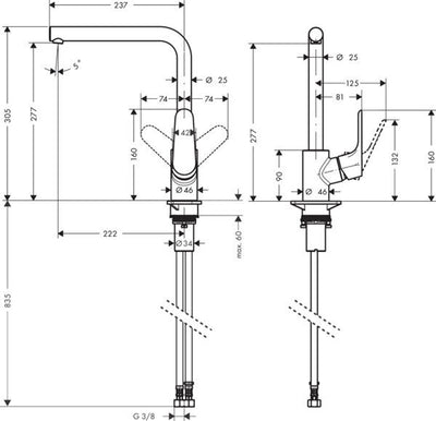 Hansgrohe Focus M41 – Küchenmischbatterie – Einhebelbedienung – 280 mm – Edelstahl