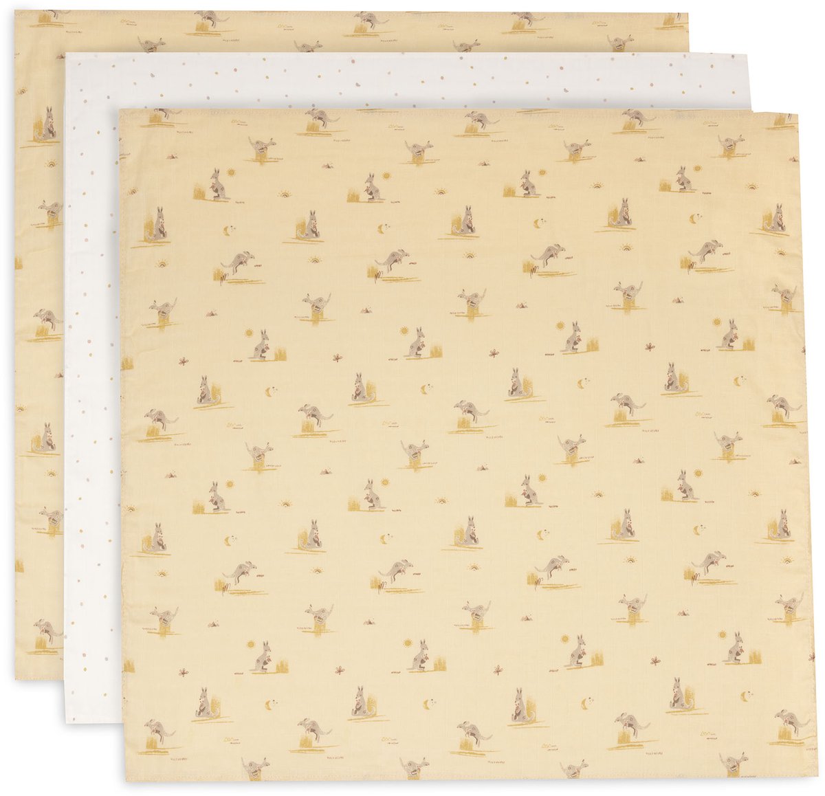 Jollein hydrophiles Tuch klein – 70 x 70 cm – Kangaroots – 3 Stück