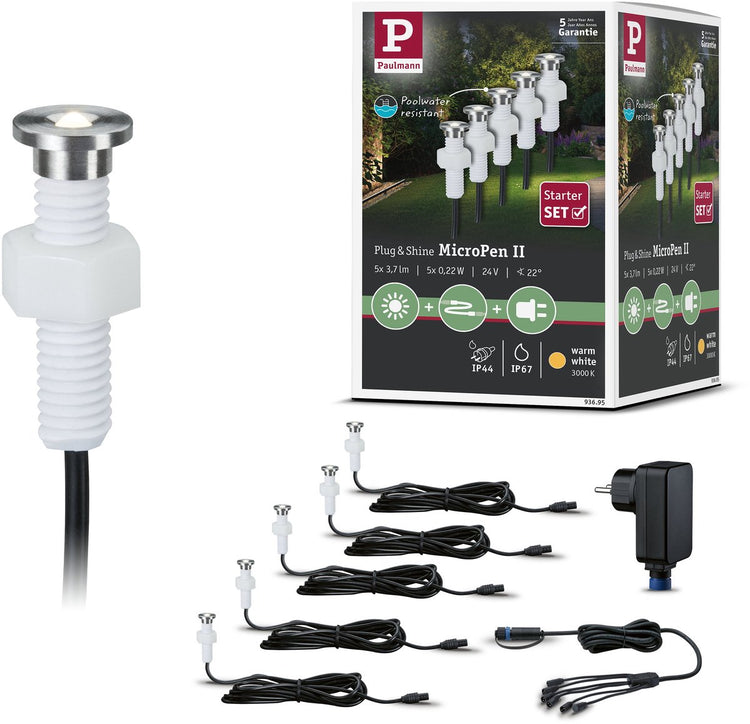 Paulmann Plug Shine LED Bodeneinbauleuchte Micropen II Basisset IP67 3000K 5x0,2W 21VA Silber