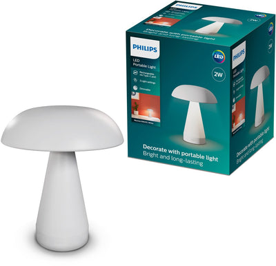 Philips Mycena Tischleuchte – einstellbare Farbtemperatur – dimmbar – tragbar – wiederaufladbar über USB-C – weiß – 2 W