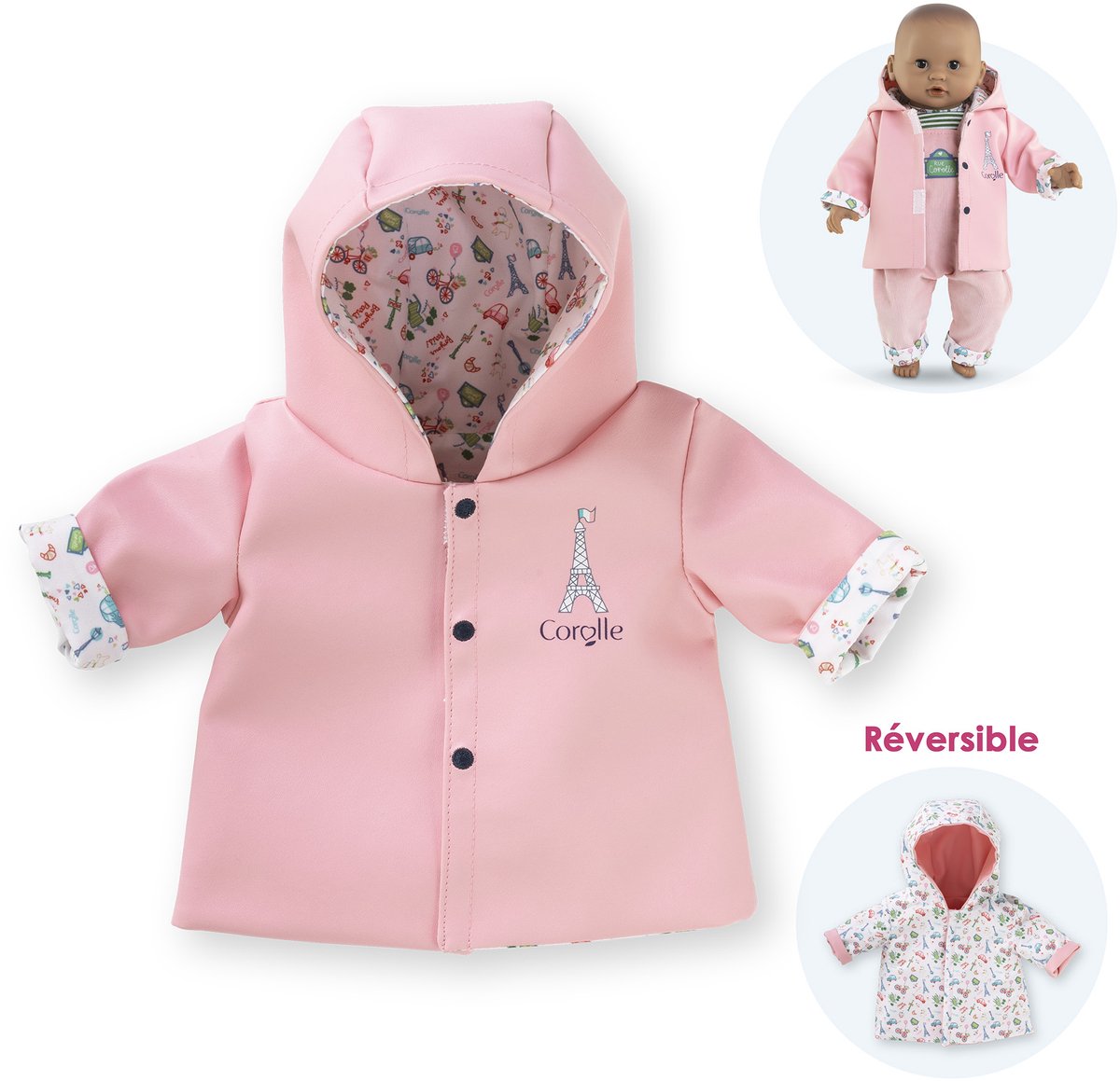 Corolle reversibler Regenmantel für Babypuppen, 30 cm