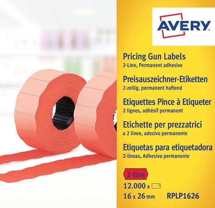 Avery Preisschildetikett rot - 2 Zeilen 18 Zeichen pro. 26x16m