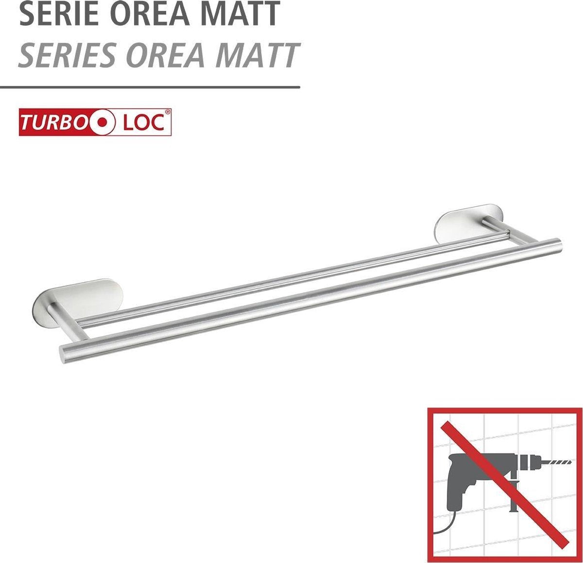 Wenko turbo-loc® Doppel-Handtuchhalter Orea Duo Edelstahl matt 60cm breit – Handtuchhalter – Montage ohne Bohren – selbstklebend – 10 Jahre Garantie