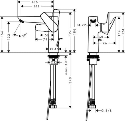 Hansgrohe talis e – Waschtisch-Mischbatterie – Einhebelbedienung – mit Ablaufgarnitur – Größe 150 mm – mattschwarz