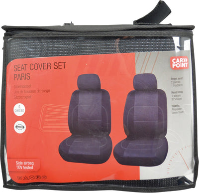 Carpoint Sitzbezug-Set Paris 4-teilig – Vordersitze – Schwarz Grau – waschbar – Seitenairbag geeignet – Universal