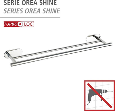 Wenko turbo-loc® Doppel-Handtuchhalter Orea Duo Edelstahl glänzend 60cm breit – Handtuchhalter – Montage ohne Bohren – selbstklebend – 10 Jahre Garantie