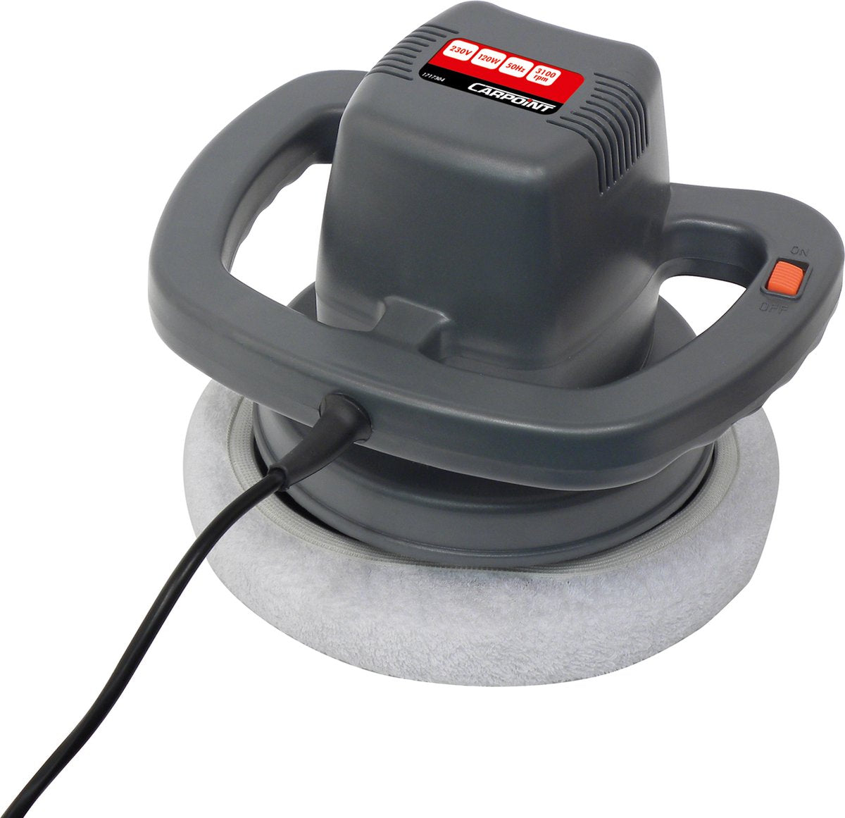 Carpoint Poliermaschine 230 V 120 W – 3100 U/min – inklusive 2 Polierpads – zum Polieren – mit Griff – 2 Meter Kabel