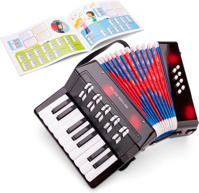 New Classic Toys ® Spielzeug-Akkordeon für Kinder – Spielzeuginstrument – Schwarz – inklusive Notenheft mit 8 Liedern – ab 3 Jahren