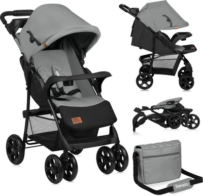 Lionelo Emma Plus – Buggy – leichter und langlebiger Kinderwagen – 5-Punkt-Gurt – Rückenlehnenverstellung bis in Liegeposition – verlängertes Verdeck mit Fenster – großer Korb – praktische Tasche und Organizer – Stoßdämpfer – geeignet für Kinder bis 15 kg