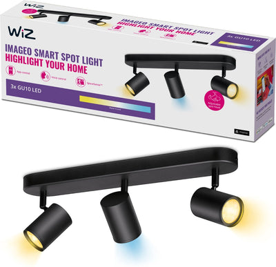 Wiz Deckenleuchte imageo – Aufbaustrahler – 3 Strahler – warmes bis kühles weißes Licht – intelligente LED-Beleuchtung – Gu10-Fassung – 3 x 5 W – Schwarz – WLAN
