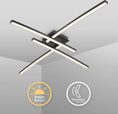 B.K.licht – LED-Deckenleuchte – schwarze Deckenlampe – drehbarer Stab – Wohnzimmerlampe mit warmweißem Licht 3.000 K – 2.200 lm – 20 W