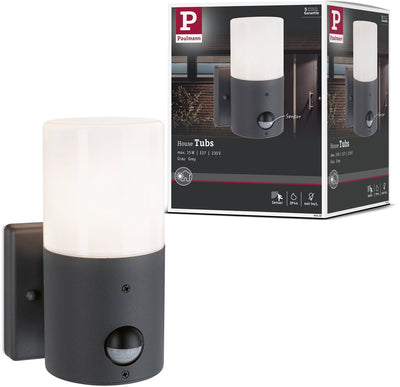Paulmann Wandarmaturen für Außenwannen dämmerungsgesteuerter Bewegungsmelder (IR) IP44 rund 105x175 mm max. 15W 230V graues mattes Metall, Kunststoff