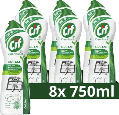 Cif – Cleanboost Schleifmittel – 100 % natürliche Inhaltsstoffe – 101 Oberflächen – 8 x 750 ml