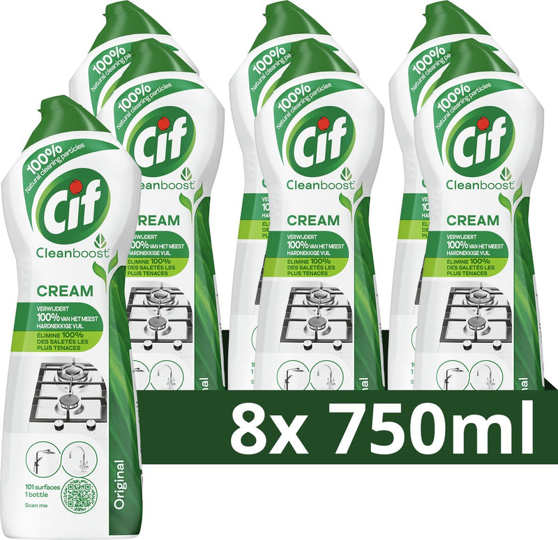 Cif – Cleanboost Schleifmittel – 100 % natürliche Inhaltsstoffe – 101 Oberflächen – 8 x 750 ml