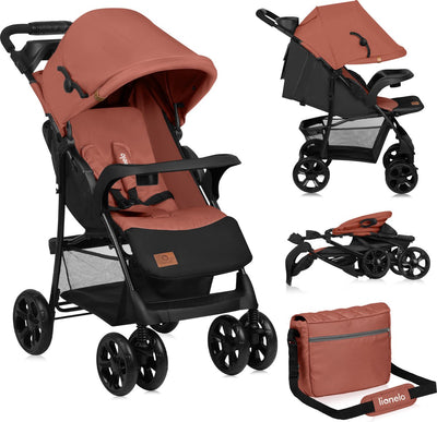 Lionelo Emma Plus – Buggy – leichter und langlebiger Kinderwagen – 5-Punkt-Gurt – Rückenlehnenverstellung bis in Liegeposition – verlängertes Verdeck mit Fenster – großer Korb – praktische Tasche und Organizer – Stoßdämpfer – geeignet für Kinder bis 15 kg